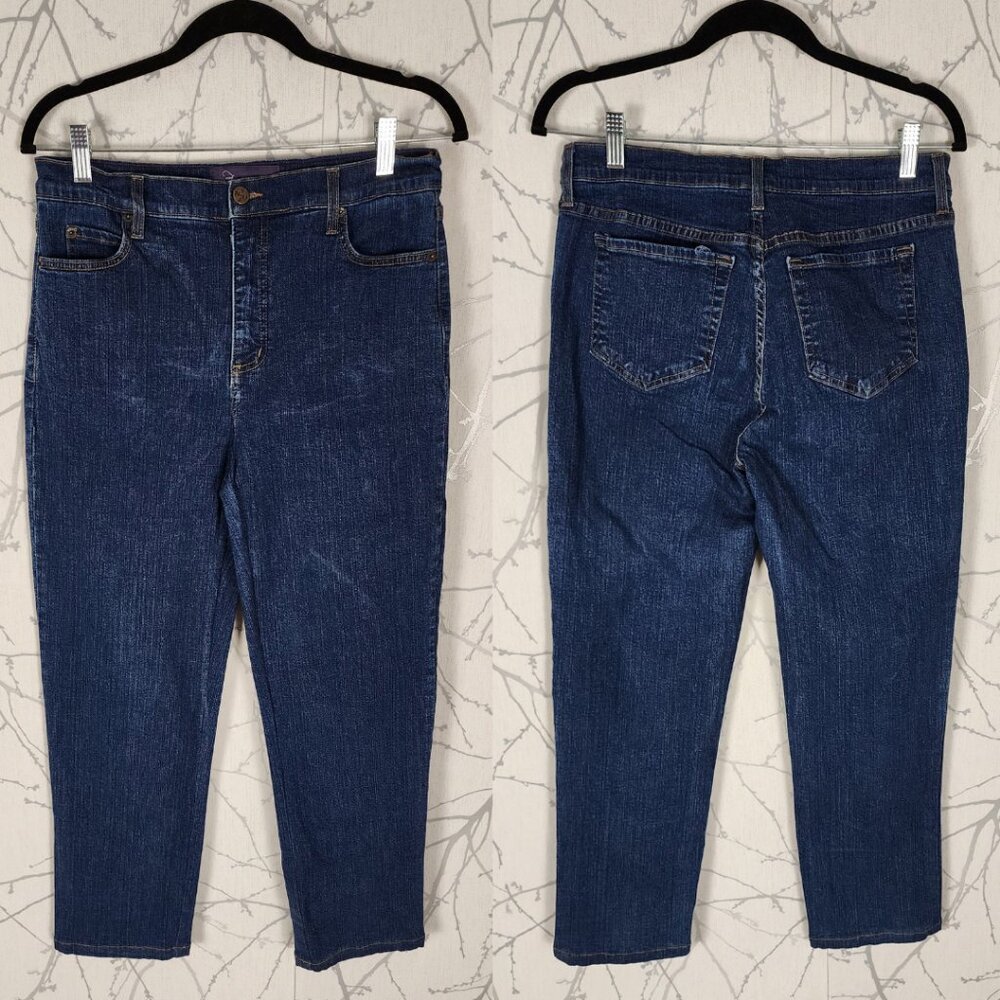 NYDJ Dark Wash Stretch Denim High Rise Lift Tuck Straight Leg Jeans